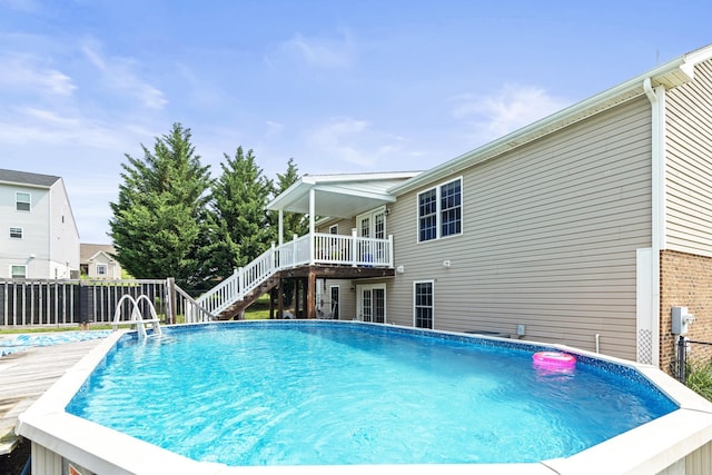 96 Lofty Cir, Stuarts Draft, VA 24477 - view of pool featuring stairway and a wooden deck