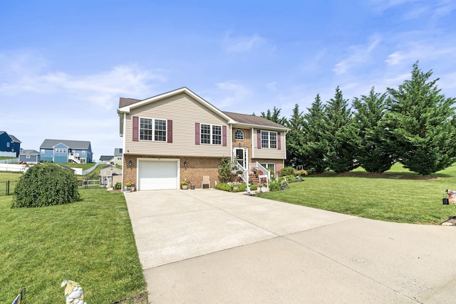 96 Lofty Cir, Stuarts Draft, VA 24477 - split foyer home featuring brick siding, driveway, a garage, a front yard, and stairway