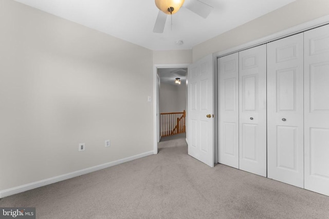 55 Sire Way, Warrenton, VA 20186 - unfurnished bedroom featuring light colored carpet, a closet, and ceiling fan