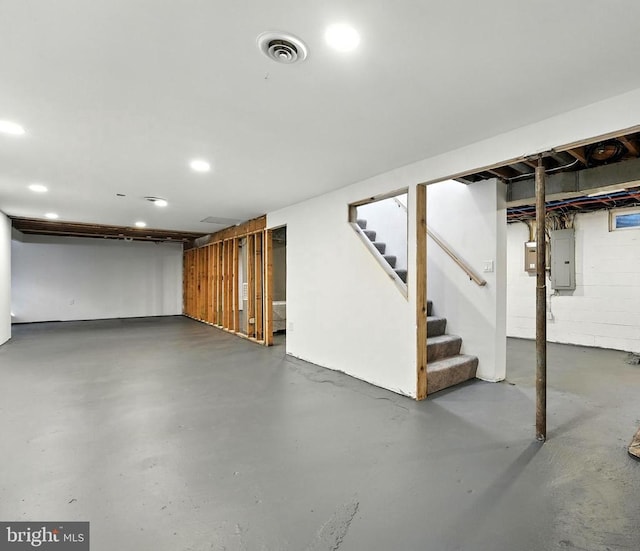 9377 General Winder Rd, Rapidan, VA 22733 - finished below grade area with electric panel, stairs, and recessed lighting