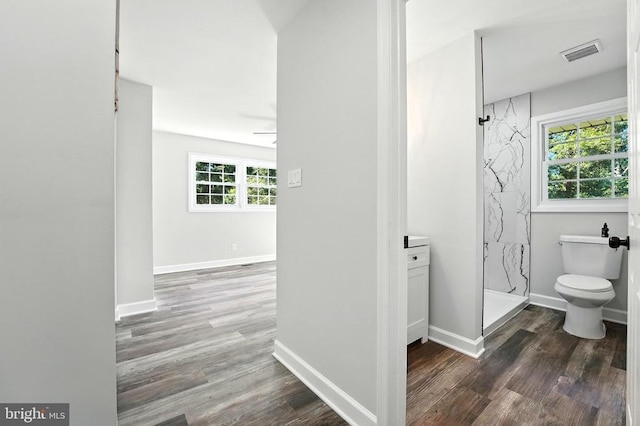 9377 General Winder Rd, Rapidan, VA 22733 - full bathroom featuring a marble finish shower, wood finished floors, and healthy amount of natural light