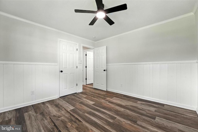 9377 General Winder Rd, Rapidan, VA 22733 - unfurnished bedroom featuring wood finished floors, wainscoting, crown molding, and a ceiling fan