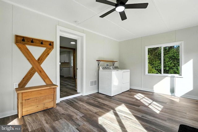 9377 General Winder Rd, Rapidan, VA 22733 - washroom with independent washer and dryer, ceiling fan, and wood finished floors