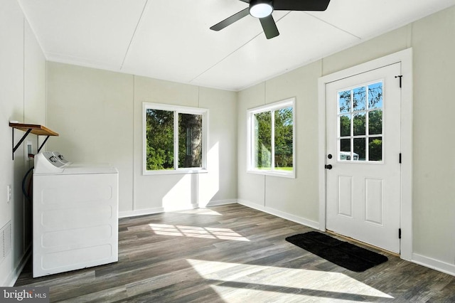 9377 General Winder Rd, Rapidan, VA 22733 - laundry room with wood finished floors, a ceiling fan, and washer and clothes dryer