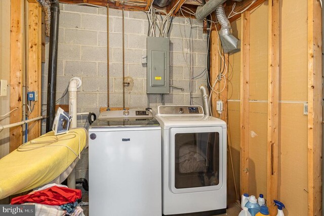 12016 Branchwater St, Fredericksburg, VA 22407 - laundry room with electric panel and washing machine and dryer