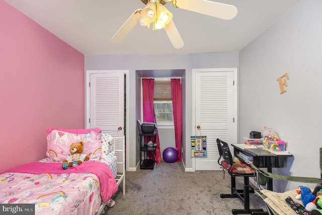 12016 Branchwater St, Fredericksburg, VA 22407 - carpeted bedroom featuring baseboards, ceiling fan, and two closets