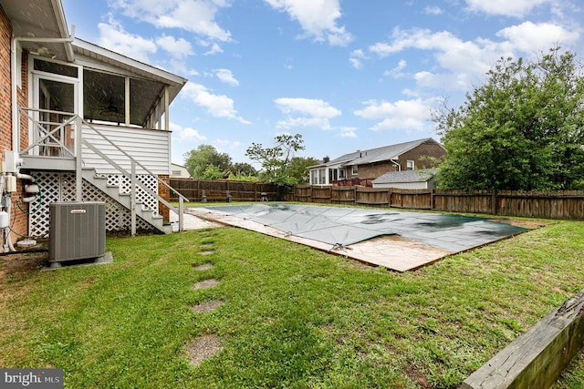 12016 Branchwater St, Fredericksburg, VA 22407 - view of yard featuring central AC unit, stairs, a patio area, and a ceiling fan