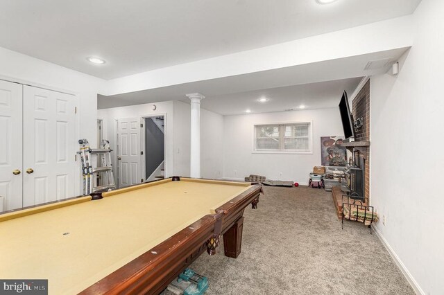 12016 Branchwater St, Fredericksburg, VA 22407 - playroom featuring carpet floors, baseboards, billiards table, and recessed lighting
