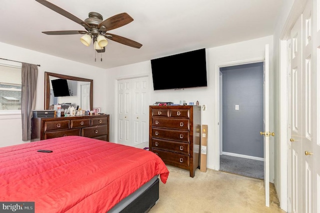 12016 Branchwater St, Fredericksburg, VA 22407 - bedroom featuring light carpet, a closet, ceiling fan, and baseboards