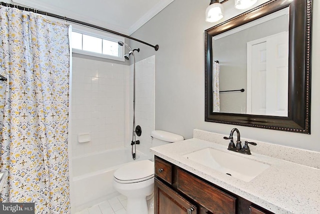 10409 Colechester St, Fredericksburg, VA 22408 - full bathroom featuring vanity, shower / bath combo, crown molding, and tile patterned floors