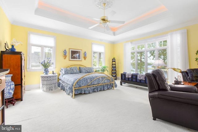11306 Stonewall Jackson Dr, Spotsylvania, VA 22551 - carpeted bedroom featuring a raised ceiling, ornamental molding, and a ceiling fan