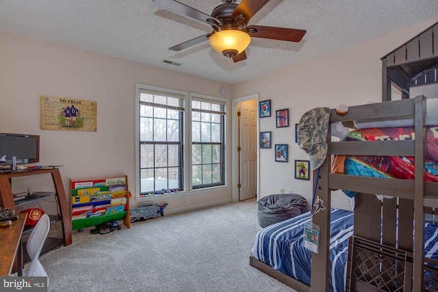 47 Marwood Dr, Palmyra, VA 22963 - carpeted bedroom with a textured ceiling, a ceiling fan, and visible vents