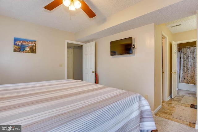 47 Marwood Dr, Palmyra, VA 22963 - bedroom featuring a textured ceiling, baseboards, ceiling fan, visible vents, and light colored carpet