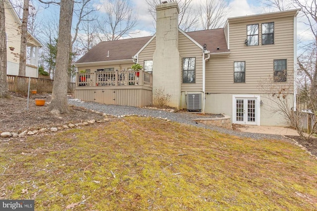 47 Marwood Dr, Palmyra, VA 22963 - rear view of property with cooling unit, a chimney, french doors, and a deck