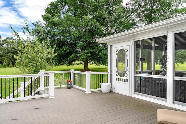 17962 Old Barn Ln, Elkton, VA 22827 - deck featuring a sunroom and a yard