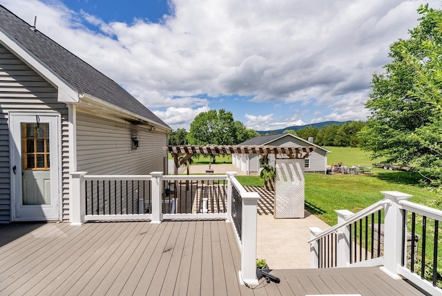 17962 Old Barn Ln, Elkton, VA 22827 - wooden deck featuring a pergola and a lawn