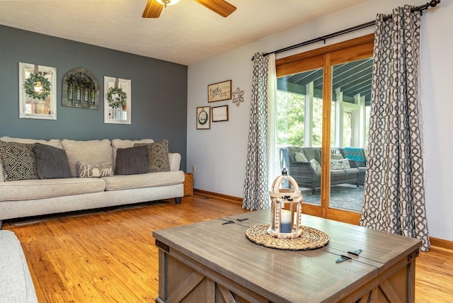 17962 Old Barn Ln, Elkton, VA 22827 - living room with a ceiling fan and wood finished floors