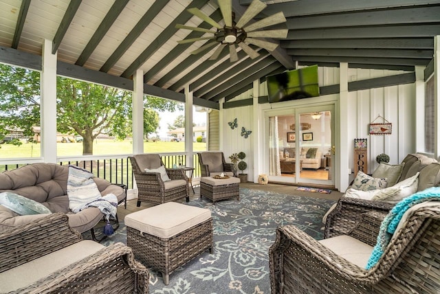 17962 Old Barn Ln, Elkton, VA 22827 - view of patio / terrace featuring an outdoor living space and ceiling fan
