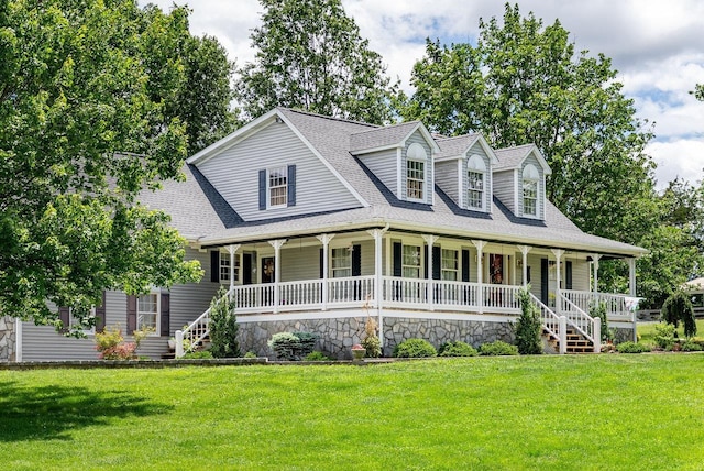 17962 Old Barn Ln, Elkton, VA 22827 - view of front facade featuring covered porch, stairs, and a front lawn