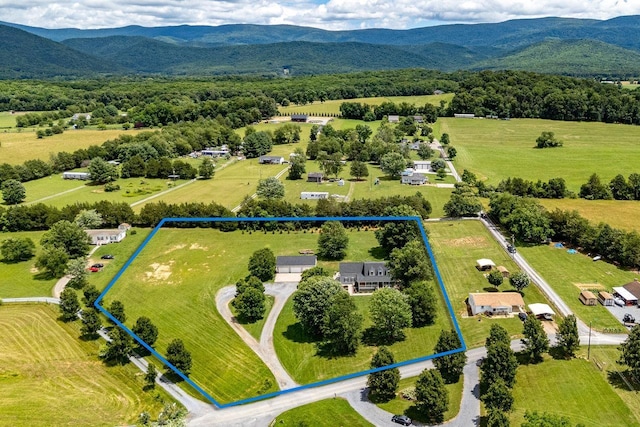 17962 Old Barn Ln, Elkton, VA 22827 - aerial view of sparsely populated area featuring property parcel outlined and a mountain backdrop