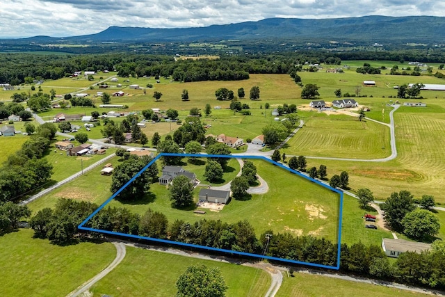 17962 Old Barn Ln, Elkton, VA 22827 - aerial view of sparsely populated area with property boundaries highlighted and mountains