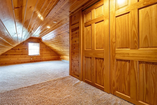 17962 Old Barn Ln, Elkton, VA 22827 - bonus room with carpet, wood ceiling, wooden walls, and lofted ceiling