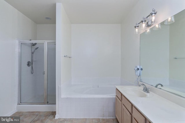 11120 Dragons Lair Dr, Fredericksburg, VA 22407 - bathroom with a bath, double vanity, a stall shower, and tile patterned floors
