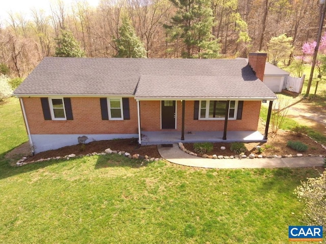 16772 Patrick Henry Hwy, Roseland, VA 22967 - ranch-style house featuring brick siding, covered porch, a front yard, and a chimney