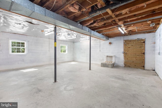 basement with concrete block wall