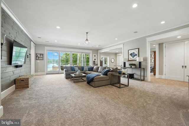11109 Vanderbilt Cv, Spotsylvania, VA 22551 - living room featuring ornamental molding, carpet, and recessed lighting