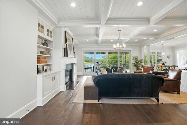 11109 Vanderbilt Cv, Spotsylvania, VA 22551 - living area with a chandelier, dark wood finished floors, recessed lighting, healthy amount of natural light, and beam ceiling