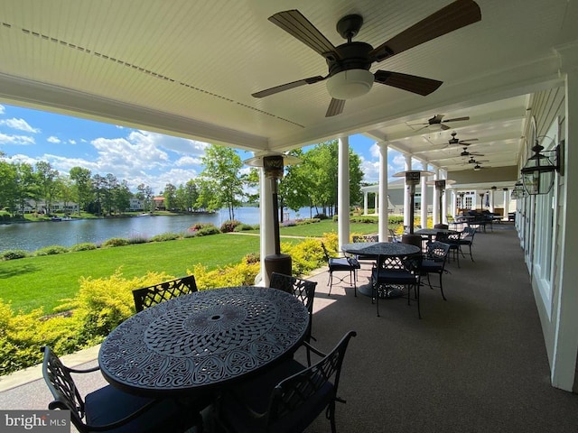 11109 Vanderbilt Cv, Spotsylvania, VA 22551 - view of patio / terrace featuring outdoor dining area, a water view, and a ceiling fan