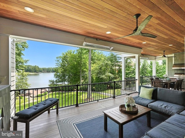 11109 Vanderbilt Cv, Spotsylvania, VA 22551 - view of patio featuring a water view, an outdoor hangout area, ceiling fan, and outdoor dining space
