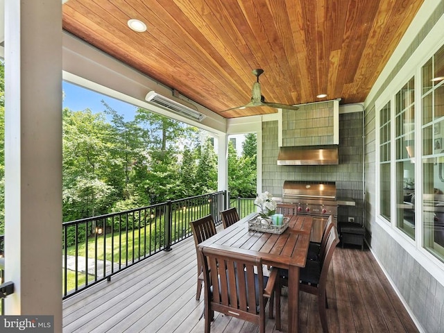 11109 Vanderbilt Cv, Spotsylvania, VA 22551 - wooden deck with a ceiling fan, area for grilling, and outdoor dining area