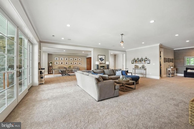 11109 Vanderbilt Cv, Spotsylvania, VA 22551 - living area featuring carpet floors, recessed lighting, and ornamental molding
