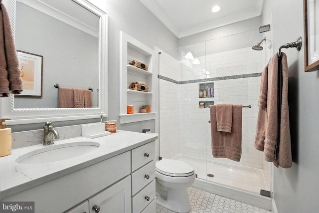 11109 Vanderbilt Cv, Spotsylvania, VA 22551 - full bath featuring a stall shower, vanity, ornamental molding, and recessed lighting