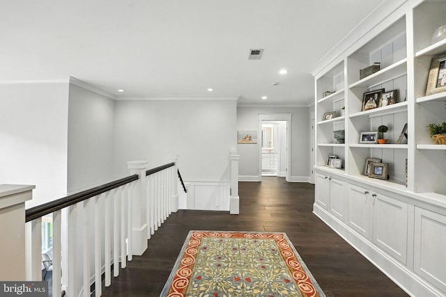 11109 Vanderbilt Cv, Spotsylvania, VA 22551 - hall with an upstairs landing, ornamental molding, dark wood-style floors, and recessed lighting