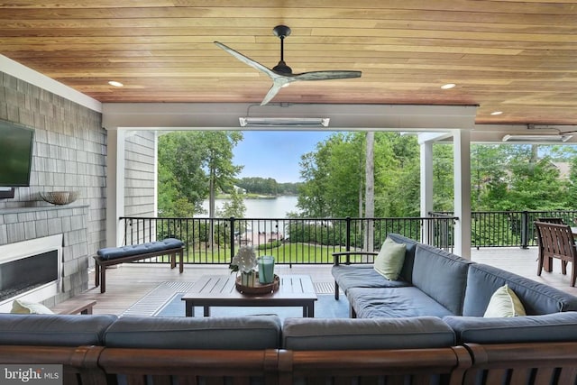 11109 Vanderbilt Cv, Spotsylvania, VA 22551 - view of patio with an outdoor living space, a water view, and a ceiling fan