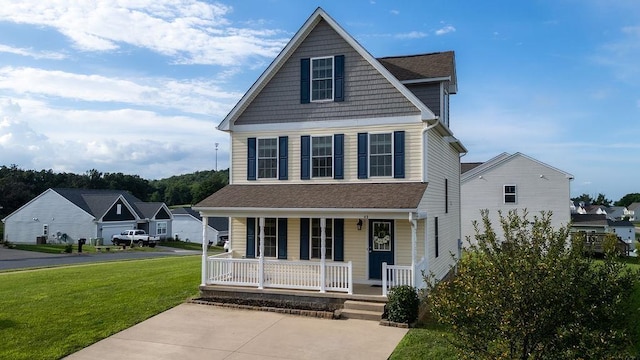 43 Upland Ct, Stuarts Draft, VA 24477 - view of front of house with covered porch, a front yard, and a shingled roof