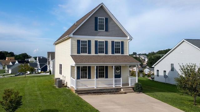 43 Upland Ct, Stuarts Draft, VA 24477 - view of front facade featuring covered porch, a front yard, and roof with shingles