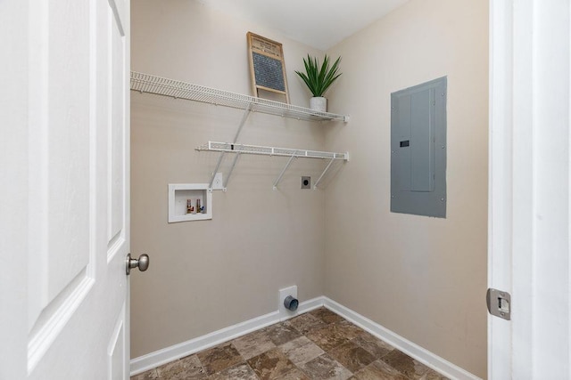 43 Upland Ct, Stuarts Draft, VA 24477 - laundry area featuring electric panel, electric dryer hookup, hookup for a washing machine, and dark stone finish floors