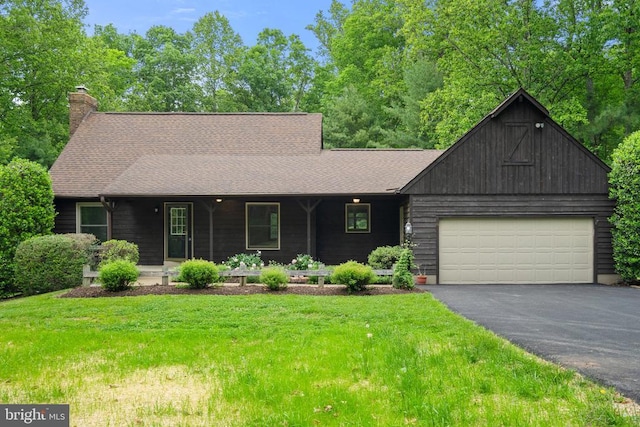 15395 Rillhurst Dr, Culpeper, VA 22701 - view of front facade featuring an attached garage, a chimney, a front lawn, and a porch