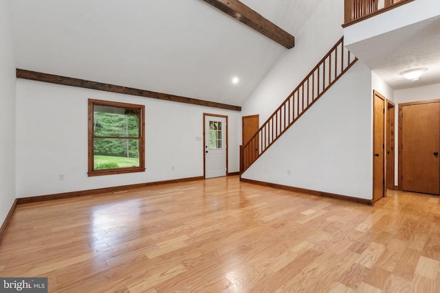 15395 Rillhurst Dr, Culpeper, VA 22701 - unfurnished living room featuring light wood-type flooring, stairs, and baseboards