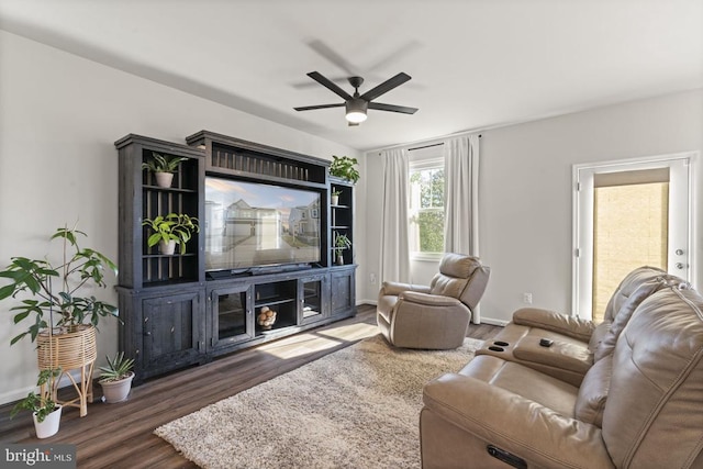 6520 Wild Orchid Ct, Fredericksburg, VA 22407 - living area with a ceiling fan, wood finished floors, and baseboards