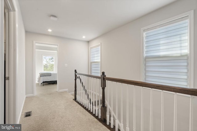 6520 Wild Orchid Ct, Fredericksburg, VA 22407 - hall with carpet floors, an upstairs landing, recessed lighting, and baseboards
