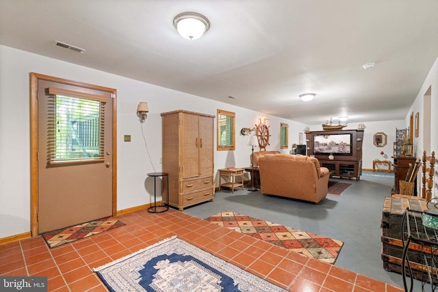 living room featuring baseboards