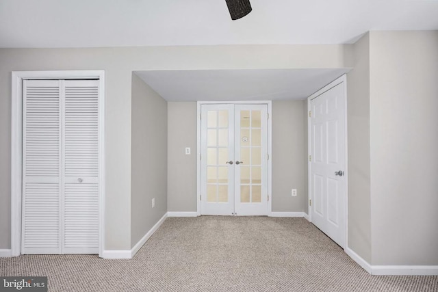 10501 Crestfield Ln, Spotsylvania, VA 22553 - unfurnished bedroom with carpet flooring, baseboards, a closet, french doors, and a ceiling fan