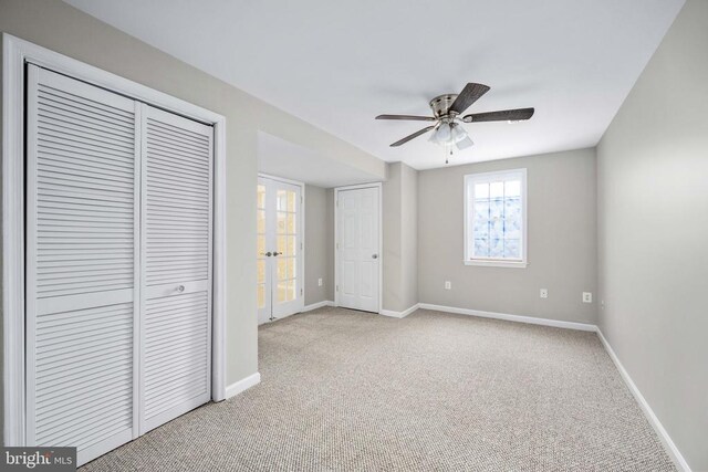 10501 Crestfield Ln, Spotsylvania, VA 22553 - unfurnished bedroom with french doors, baseboards, carpet, and a ceiling fan