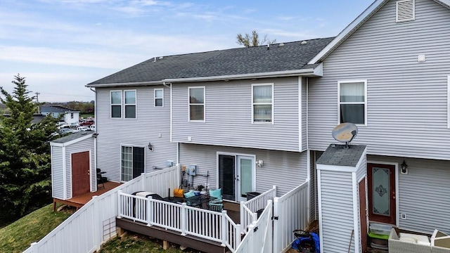 1294 Victorian Village Dr, Harrisonburg, VA 22802 - rear view of house with entry steps, a deck, and a shingled roof