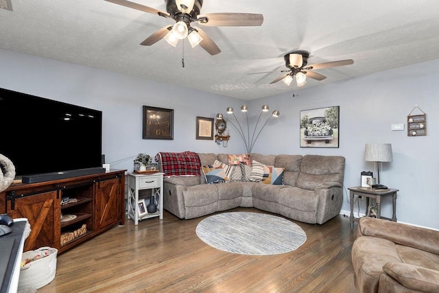 1294 Victorian Village Dr, Harrisonburg, VA 22802 - living room with a textured ceiling, a ceiling fan, and wood finished floors